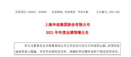 上海華誼集團股份有限公司發布2021年度業績預增公告。