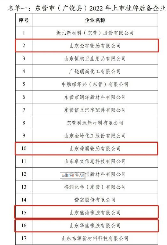 廣饒多家輪胎企業納入上市掛牌后備庫