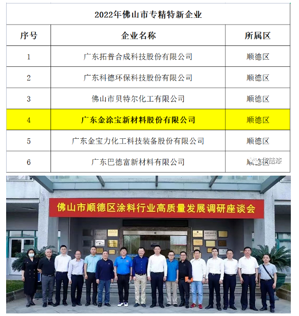 重磅！金涂寶入圍“2022年佛山市專精特新企業(yè)擬入庫名單”！