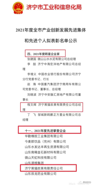 喜報！濟寧黑貓榮獲2021年度產業創新發展先進集體和先進個人