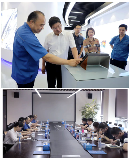 沈董對各位領導蒞臨企業考察表示歡迎。在參觀了生產車間和綜合展廳后，沈董向穆運安一行介紹了公司發展歷程、主導產業、國內外市場等情況，特別是近年來雙箭在推動創新改革，自動化、智能制造等方面所取得的各項成果。并就公司堅持創新驅動發展，不斷加大科技研發投入，加快推進產品迭代升級，提高核心產品市場占有率、競爭力等方面的工作作了匯報交流。