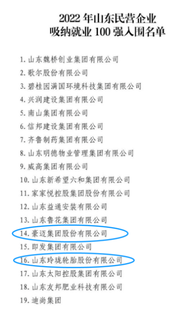 山東百強榜，多家輪胎企業上榜
