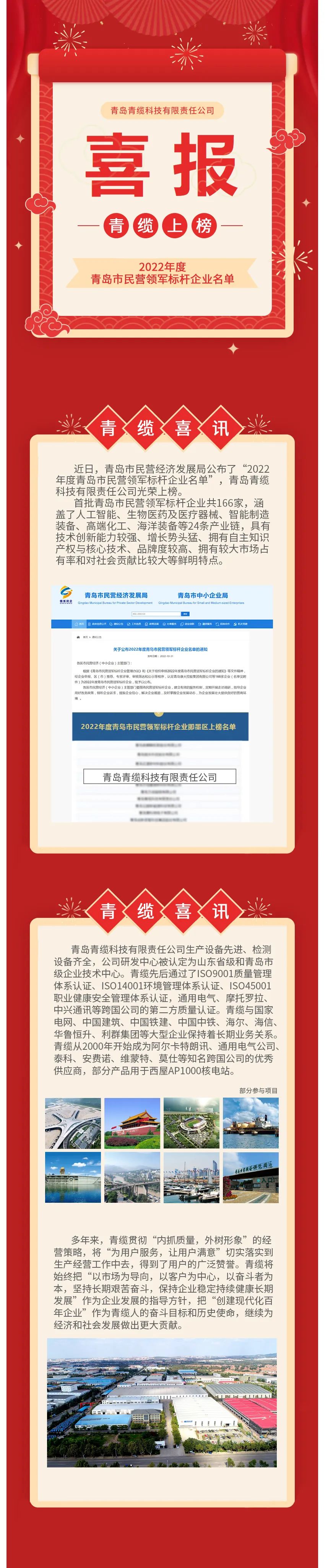 青島青纜科技入選2022年度青島市民營領軍標桿企業名單