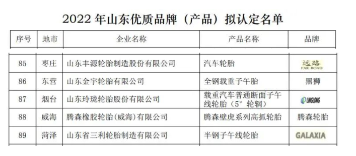 山東優質輪胎品牌，5家！