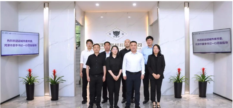 山西省運(yùn)城市委常委、河津市委書記李曉武與河津市委常委、常務(wù)副市長(zhǎng)閆新善一行，于今日蒞臨安徽黑貓公司，對(duì)其特種炭黑事業(yè)部展開(kāi)調(diào)研。陪同調(diào)研的還有安徽黑貓公司相關(guān)負(fù)責(zé)人。