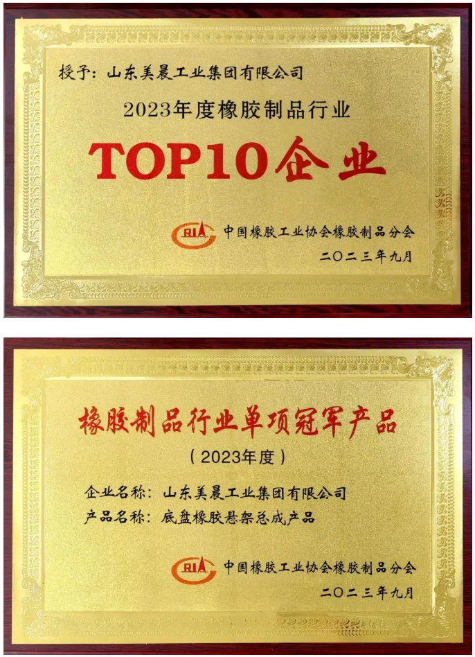 近日，中國橡膠工業(yè)協(xié)會(huì)橡膠制品分會(huì)在陜西西安舉行了2023年會(huì)員大會(huì)暨行業(yè)技術(shù)發(fā)展論壇。本次盛會(huì)的主題為“新格局、新起點(diǎn)、新挑戰(zhàn)、新征程”，旨在積極響應(yīng)國家雙循環(huán)戰(zhàn)略，勇敢應(yīng)對國際逆全球化挑戰(zhàn)，引領(lǐng)橡膠制品行業(yè)迎接轉(zhuǎn)型創(chuàng)新與綠色高質(zhì)量發(fā)展的挑戰(zhàn)。 會(huì)議對2023年橡膠制品行業(yè)創(chuàng)新發(fā)展成就突出的企業(yè)進(jìn)行了表彰，山東美晨工業(yè)集團(tuán)有限公司榮獲了橡膠制品行業(yè)的多項(xiàng)殊榮，包括“‘十強(qiáng)’企業(yè)”、“單項(xiàng)冠軍產(chǎn)品”和“最具影響力企業(yè)”等重要獎(jiǎng)項(xiàng)。這一系列榮譽(yù)充分彰顯了美晨在該行業(yè)內(nèi)的卓越地位以及其不斷增強(qiáng)的發(fā)展實(shí)力。
